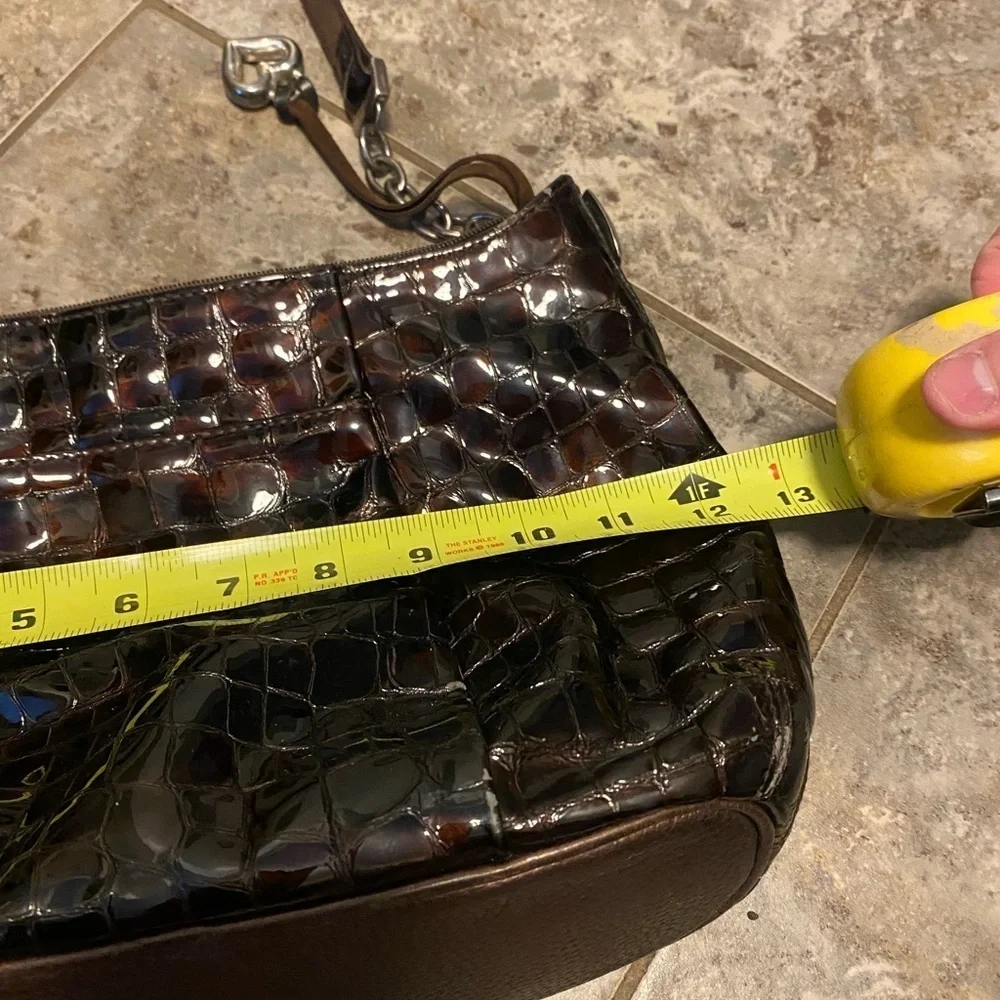 Brighton Brown Crocodile PU Leather Shoulder Bag Purse Silver Tone Hardware